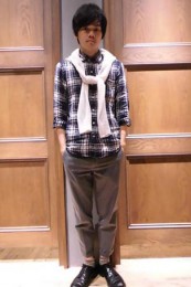 グローバルワークチェックシャツコーデ1