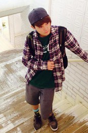 GAPチェックシャツコーデ1