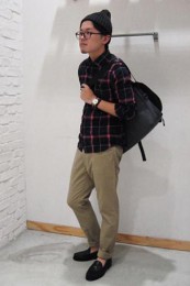 グローバルワークチェックシャツコーデ5