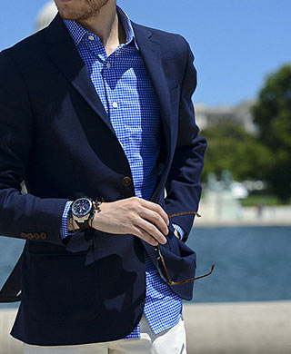 青腕時計コーデ2