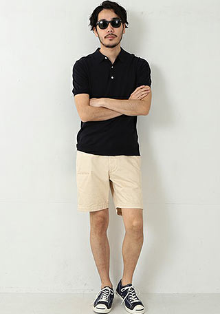 ニットポロシャツコーデ1