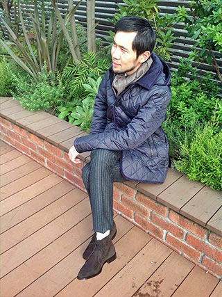 キルティングコートスーツコーデ1