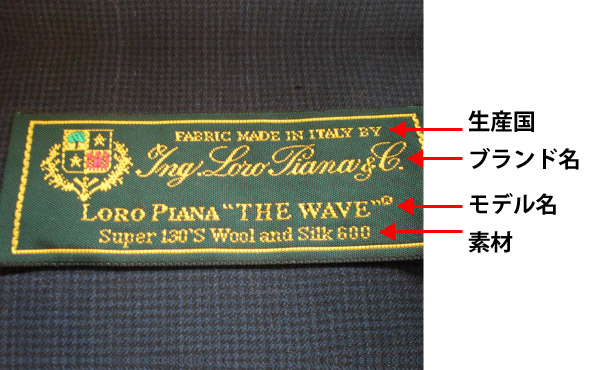 スーツ生地タグ