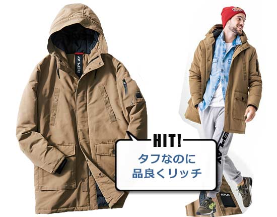 リプレイ マイクロオックスフォード フードショートコート