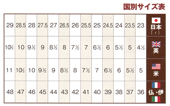 靴 国別サイズ表